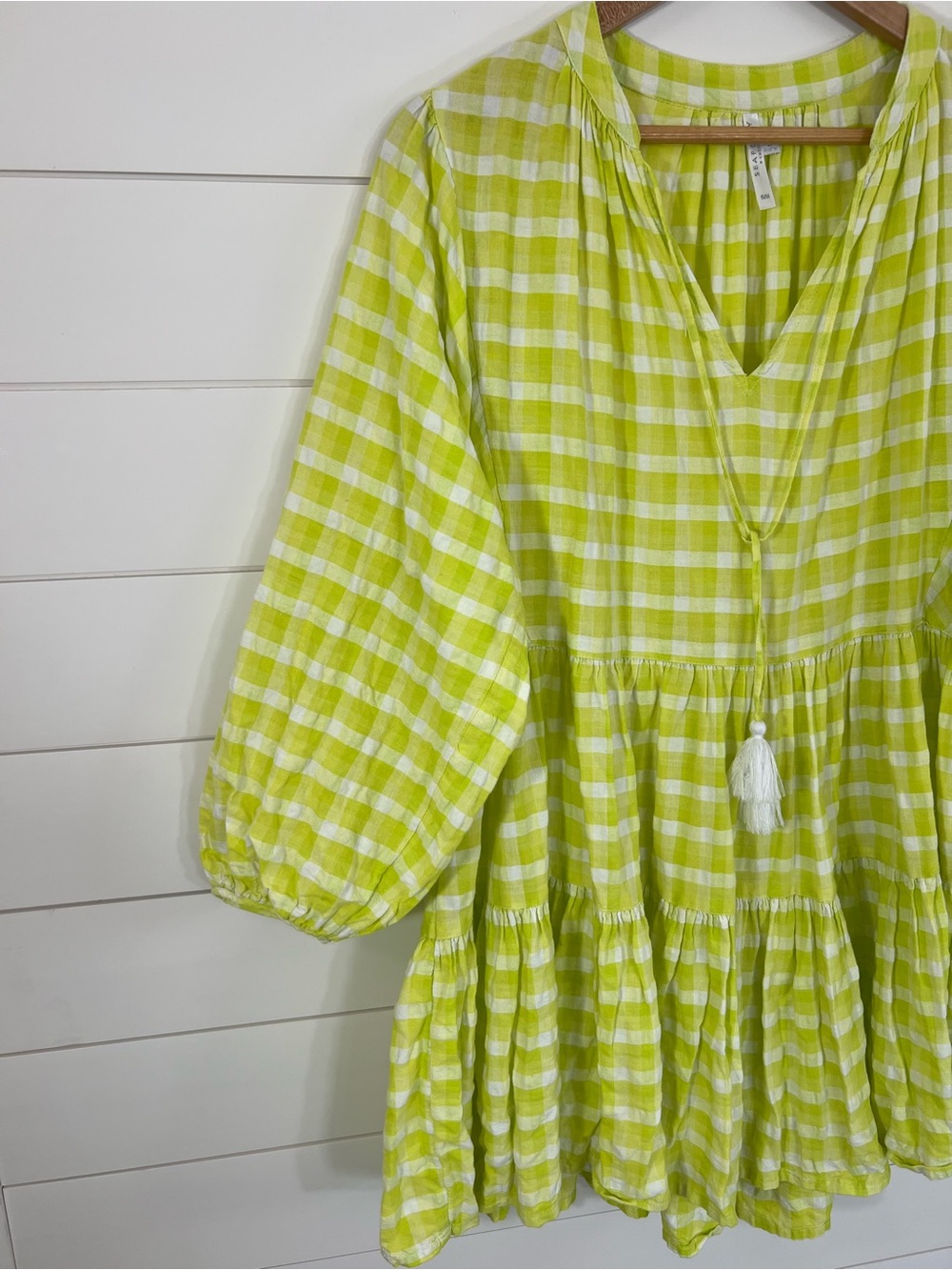 Seafolly Lime Green Gingham Swim Cover Up Dress S/M Boho Beach 100% Cotton - Picture 8 of 14